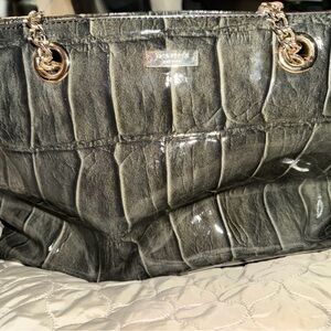 Kate Spade Shiny olive green crocodile Embossed Tote